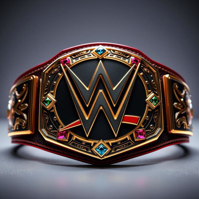 A newly designed WWE championship belt, featuring an intricate design with bold elements