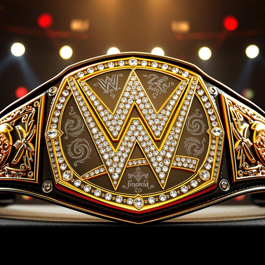 A newly designed WWE championship belt inspired by the iconic Big Gold Belt, crafted from solid gold and silver, with a lavish touch of diamonds