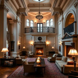 Luxurious guest suites featuring elegant balconies and cozy fireplaces, adorned with classical furnishings