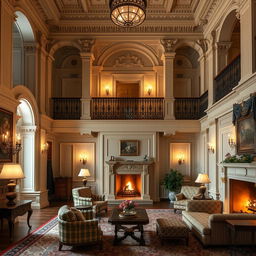 Luxurious guest suites featuring elegant balconies and cozy fireplaces, adorned with classical furnishings