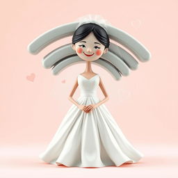 A whimsical conceptual image of a Wi-Fi symbol dressed as a wife, featuring the iconic Wi-Fi waves stylized into a flowing wedding dress