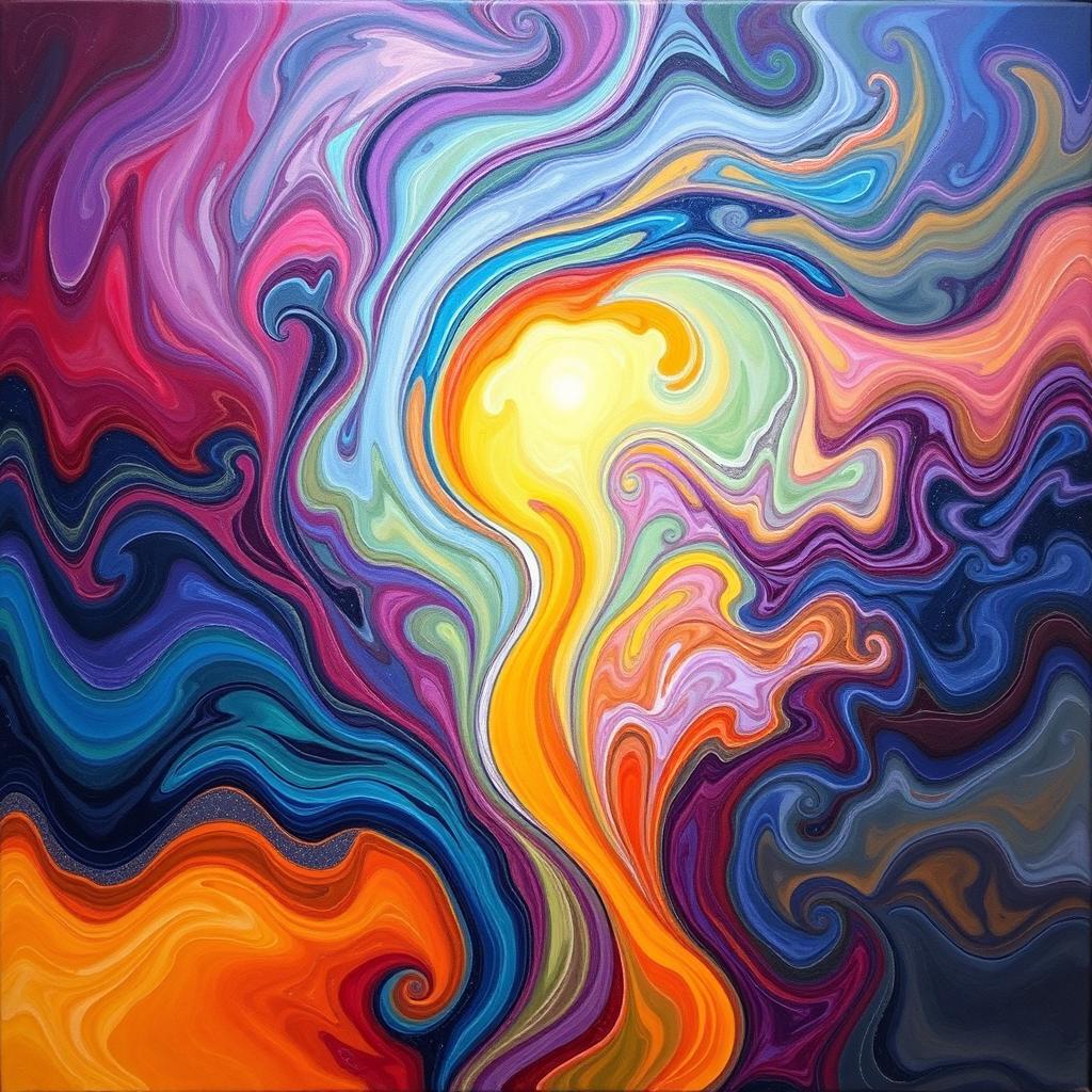 an abstract painting featuring swirling patterns and vibrant colors, evoking a sense of fluid movement and harmony