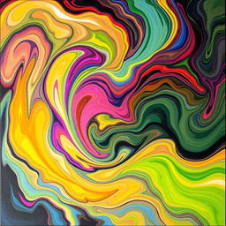 an abstract painting featuring swirling patterns and vibrant colors, evoking a sense of fluid movement and harmony