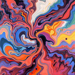 an abstract painting featuring swirling patterns and vibrant colors, evoking a sense of fluid movement and harmony