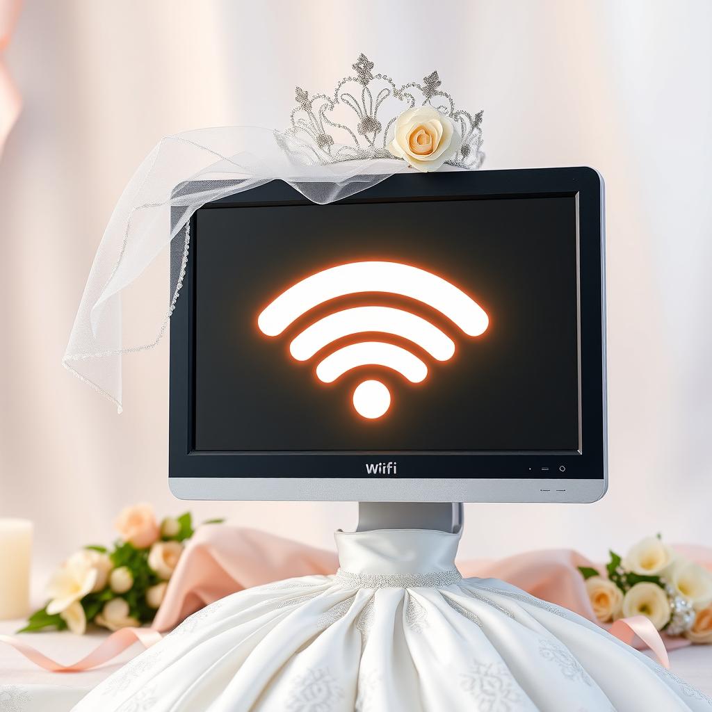 A playful and imaginative concept of a Wi-Fi monitor dressed as a bride