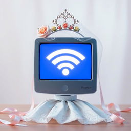 A playful and imaginative concept of a Wi-Fi monitor dressed as a bride