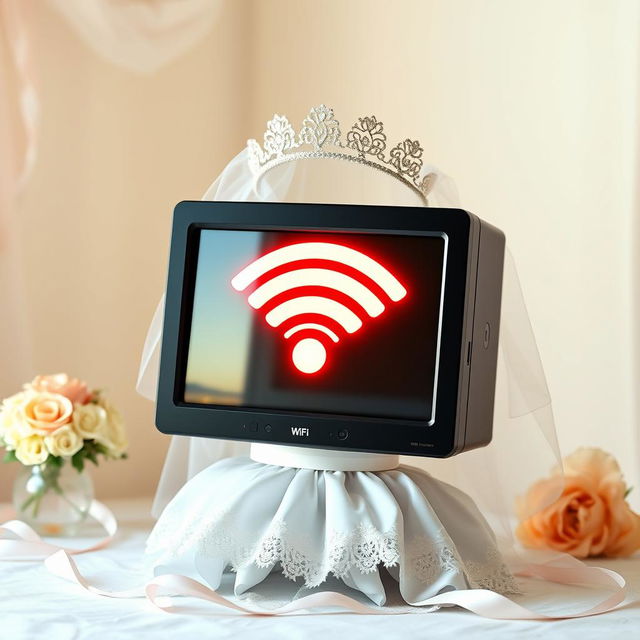 A playful and imaginative concept of a Wi-Fi monitor dressed as a bride