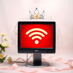 A playful and imaginative concept of a Wi-Fi monitor dressed as a bride