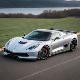 A sportscar showcasing the embodiment of a Koenigsegg's advanced design and speed complemented by the timeless grace and powerful appeal of a Corvette.