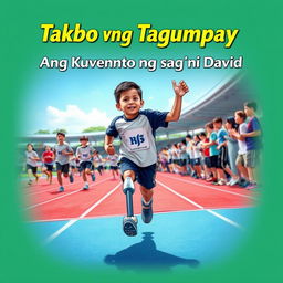 A cover page for a story titled "Takbo ng Tagumpay: Ang Kuwento ng Pag-angat ni David"