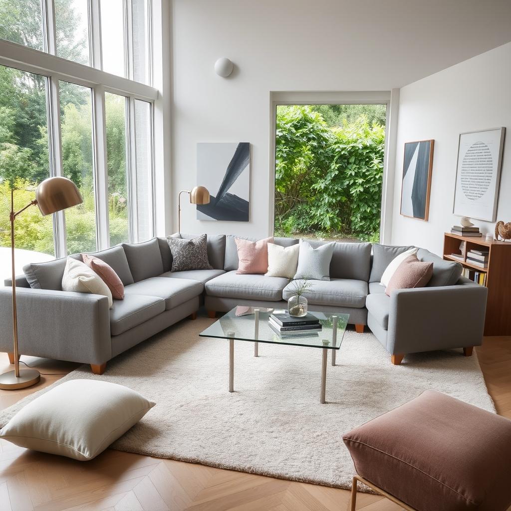 A modern, cozy living room with a minimalist design