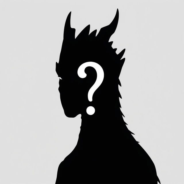 Portrait of a black silhouette of a dragon humanoid, capturing its strong, mythical features like pointed ears, reptilian eyes, and a scaled texture