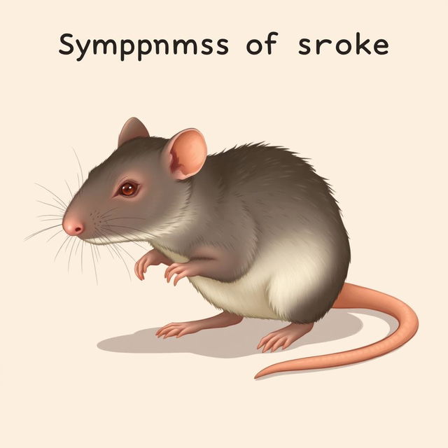 a medical illustration of a rat experiencing symptoms of a stroke; the rat appears disoriented and is depicted in a realistic style, illustrating the physiological effects on its small body