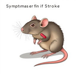 a medical illustration of a rat experiencing symptoms of a stroke; the rat appears disoriented and is depicted in a realistic style, illustrating the physiological effects on its small body