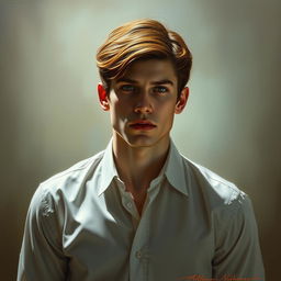 Oil painting of a tall, handsome 27-year-old vampire man with pale skin