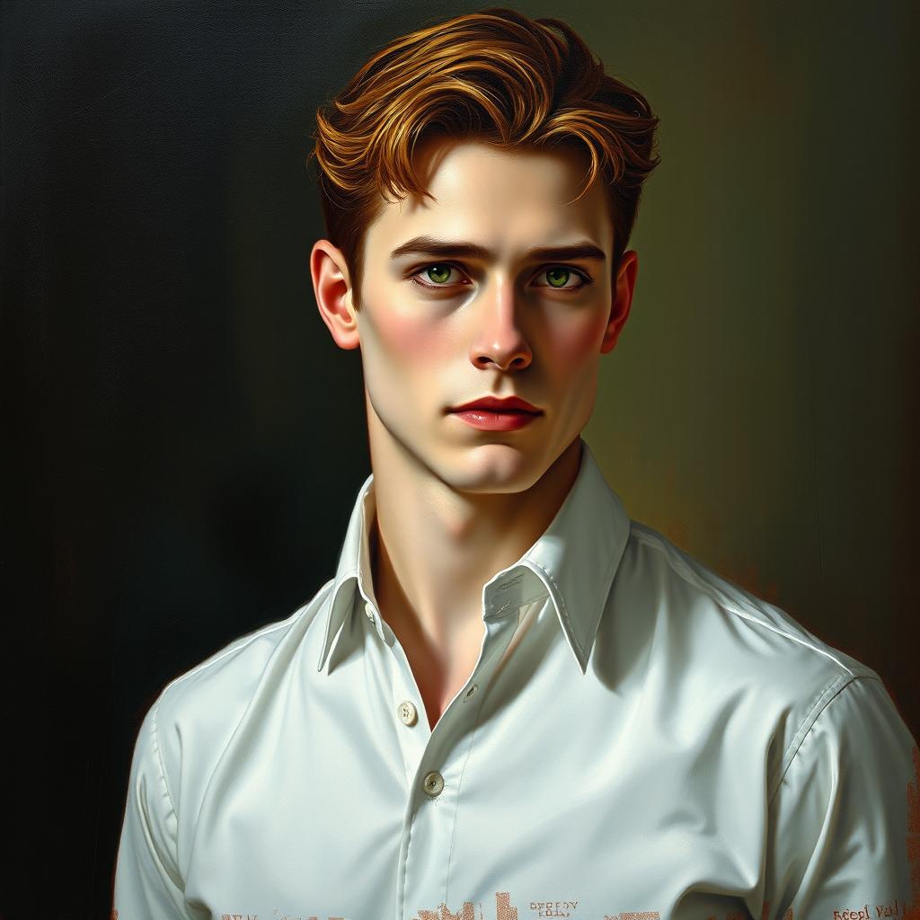 Oil painting of a tall, handsome 27-year-old vampire man with pale skin