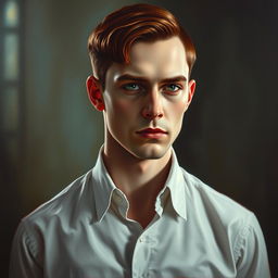 Oil painting of a tall, handsome 27-year-old vampire man with pale skin