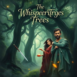 An enchanting book cover design for 'The Whispering Trees'