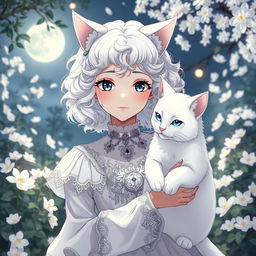 An anime scene featuring a girl with a strong bond to a white cat