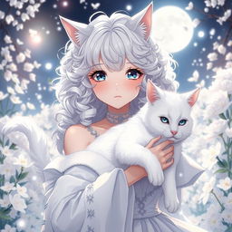 An anime scene featuring a girl with a strong bond to a white cat