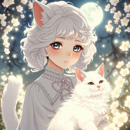 An anime scene featuring a girl with a strong bond to a white cat