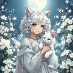 An anime scene featuring a girl with a strong bond to a white cat