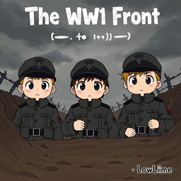 Three German anime-style characters, Hans, Karl, and Albert, on the western front during World War 1 in 1917