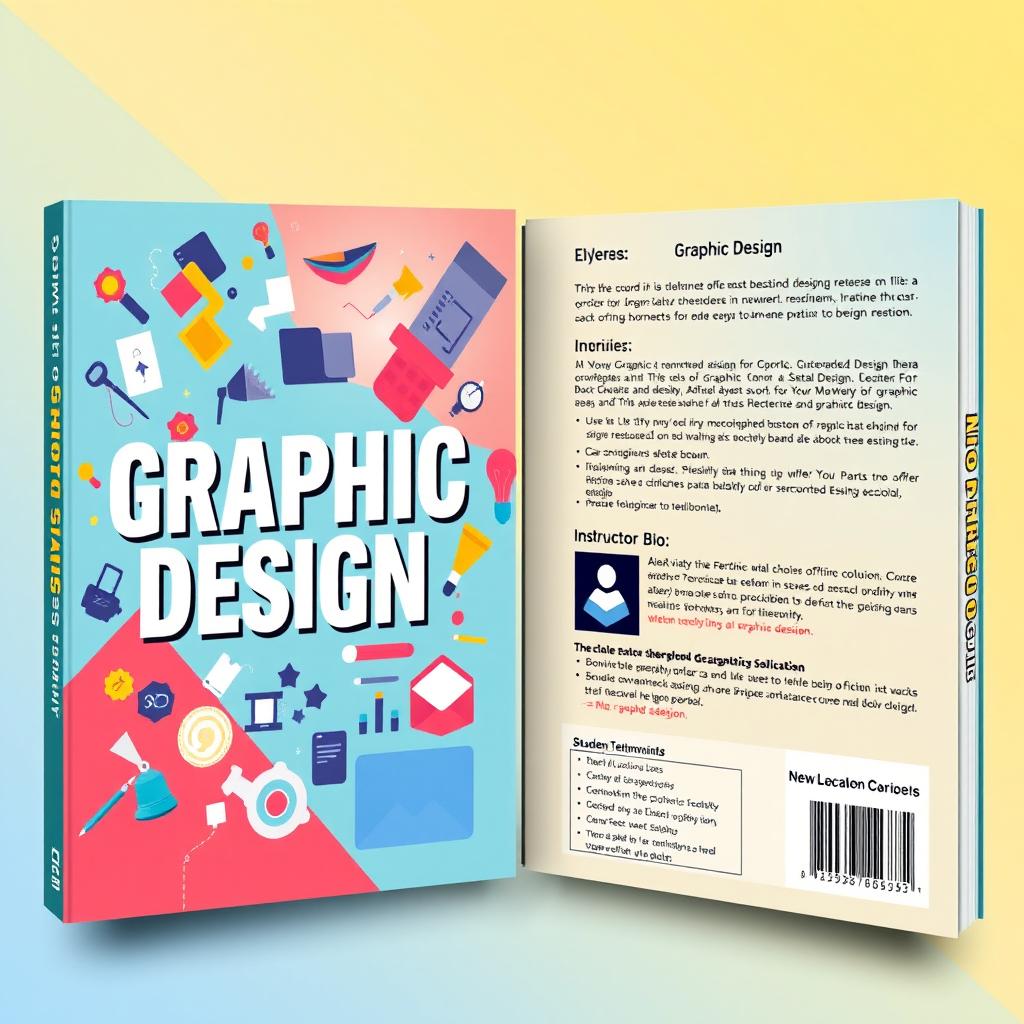 Create a dynamic and modern 2-sided book cover for a graphic design course