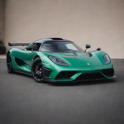 A unique sports car that blends the intricate design and extreme speed details of a Koenigsegg with the lightweight, nimble aesthetics of a Lotus.