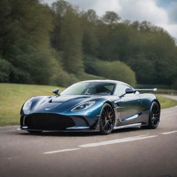 A high-performance grand tourer combining the extreme speed and intricate design details of a Koenigsegg with the timeless elegance of an Aston Martin.