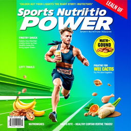 A dynamic and eye-catching cover design for a sports nutrition magazine