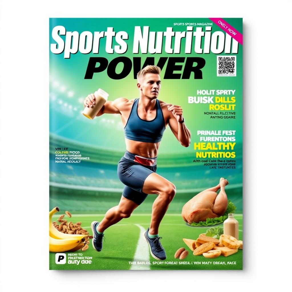 A dynamic and eye-catching cover design for a sports nutrition magazine