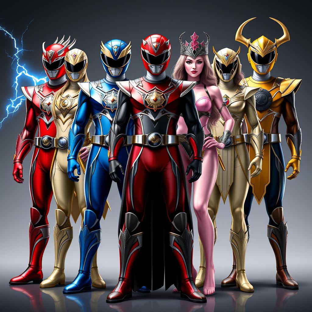 A group of Power Rangers inspired by Greek mythology, each warrior's suit reflecting the Greek gods they represent