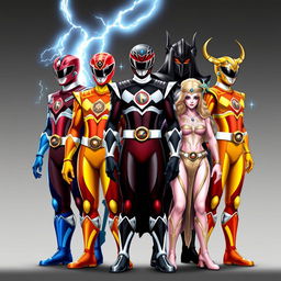 A group of Power Rangers inspired by Greek mythology, each warrior's suit reflecting the Greek gods they represent