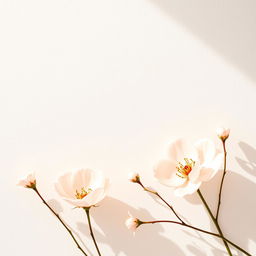 A minimalist floral studio promotional poster featuring elegant and delicate flowers in a soft, textured setting