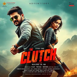 Design an adventure movie poster for 'The Clutch' featuring the lead actor Vijay and actress Trishsa