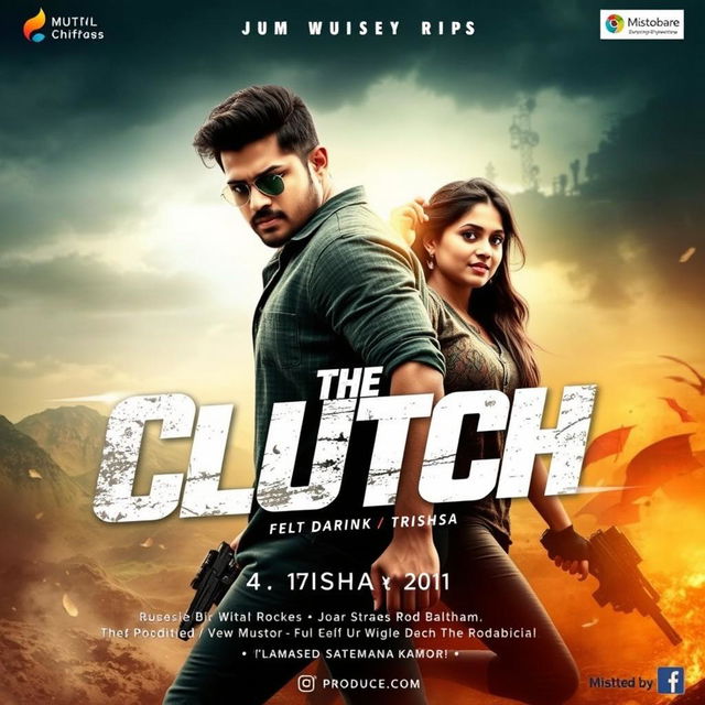 Design an adventure movie poster for 'The Clutch' featuring the lead actor Vijay and actress Trishsa