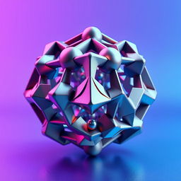 a unique and intricate 3D object with geometric designs, showcasing an array of shapes such as cubes, spheres, and pyramids intertwined in a harmonious composition