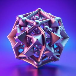 a unique and intricate 3D object with geometric designs, showcasing an array of shapes such as cubes, spheres, and pyramids intertwined in a harmonious composition