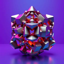 a unique and intricate 3D object with geometric designs, showcasing an array of shapes such as cubes, spheres, and pyramids intertwined in a harmonious composition