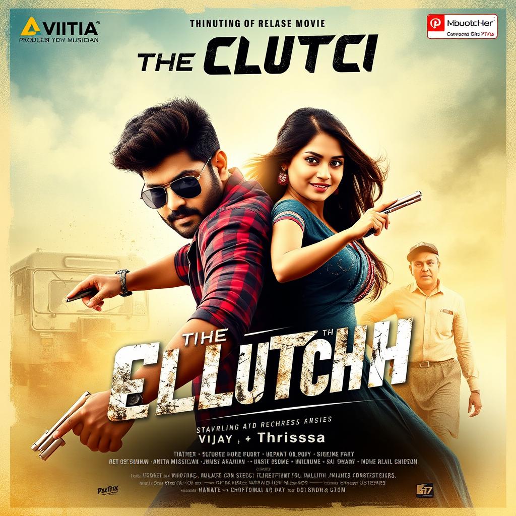 Adventure movie poster titled "The Clutch" starring actor Vijay and actress Thrishsa