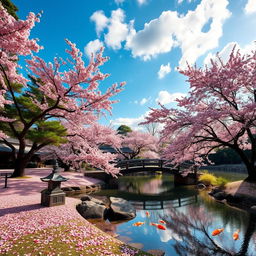 A serene and peaceful Japanese garden with a tranquil koi pond