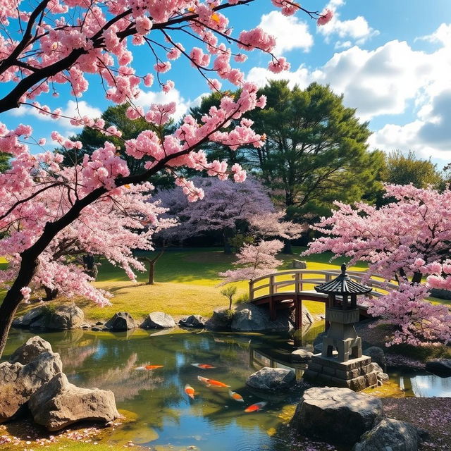 A serene and peaceful Japanese garden with a tranquil koi pond