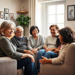 A comforting and supportive family counseling session, featuring a diverse family sitting in a cozy, well-lit room