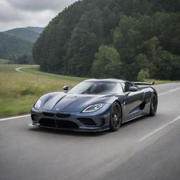 A high-performance car combining the intricate design and high speed characteristics of a Koenigsegg with the precise engineering and timeless elegance of a BMW.