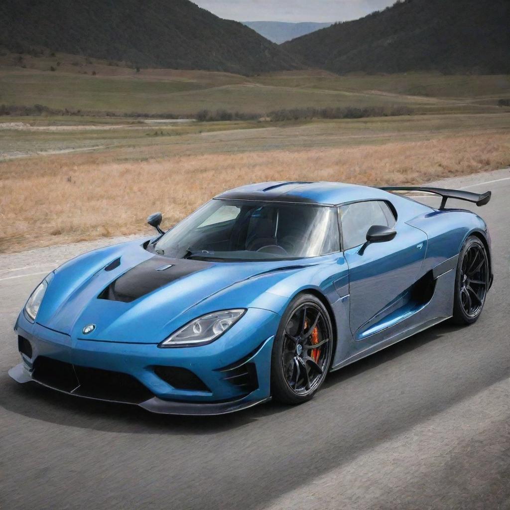 A high-performance car combining the intricate design and high speed characteristics of a Koenigsegg with the precise engineering and timeless elegance of a BMW.