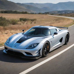 A high-performance car combining the intricate design and high speed characteristics of a Koenigsegg with the precise engineering and timeless elegance of a BMW.