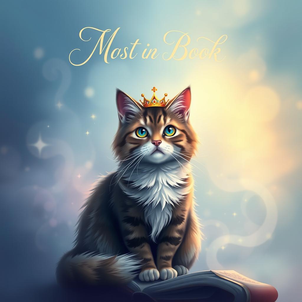 A whimsical and enchanting book cover featuring a majestic cat as the central figure