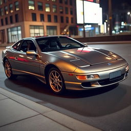 A Ford Probe MK3, sleek and modern design with aerodynamic curves and bold headlights, parked in an urban street setting