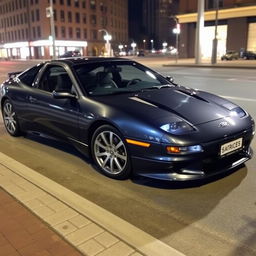 A Ford Probe MK3, sleek and modern design with aerodynamic curves and bold headlights, parked in an urban street setting